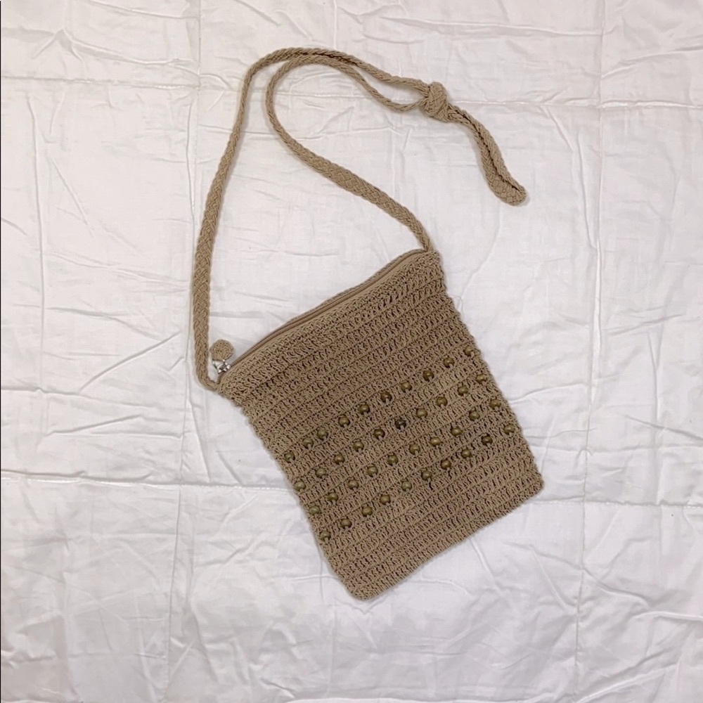 Beige Crochet Crossbody Handbag